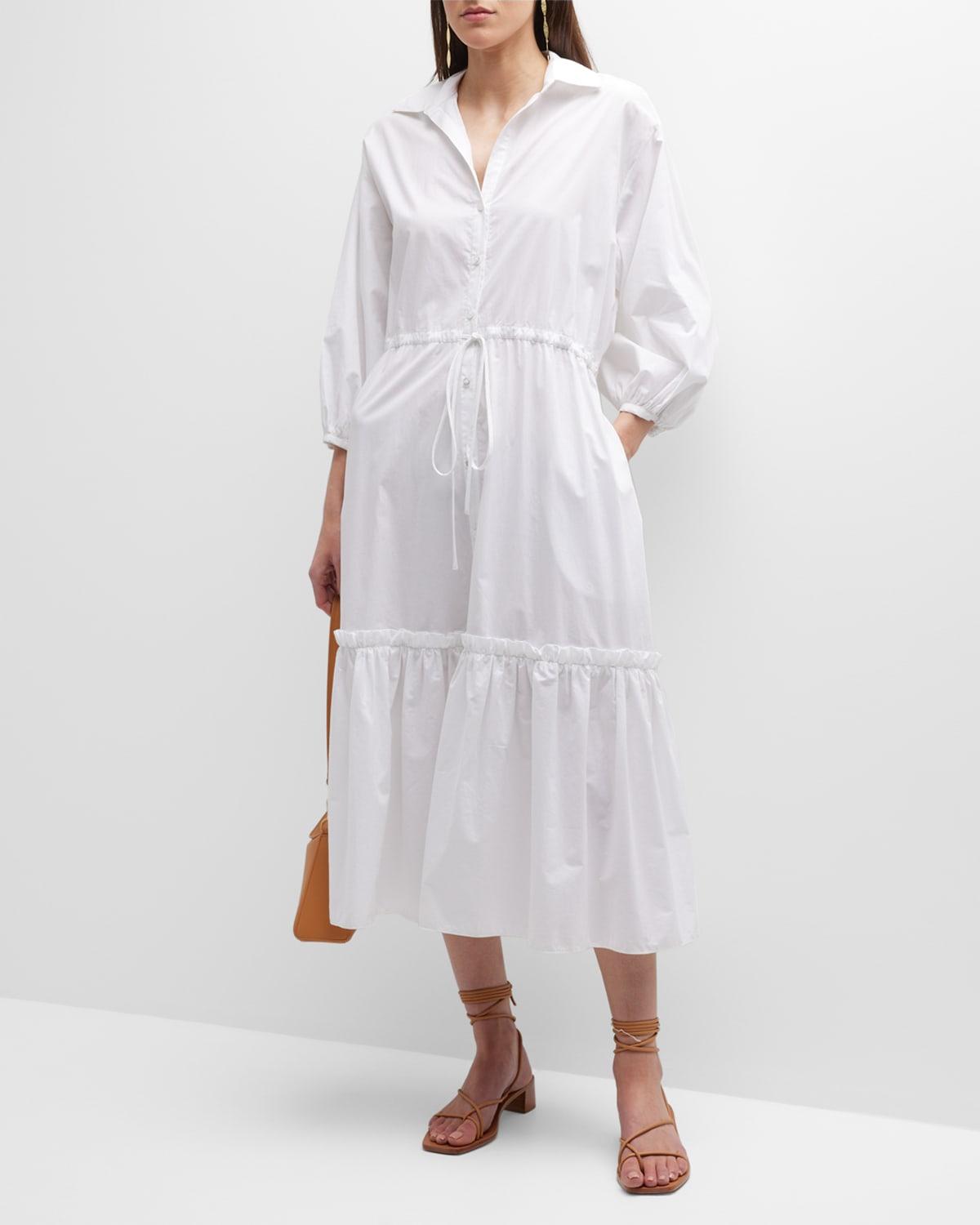 hutton puff-sleeve midi shirtdress