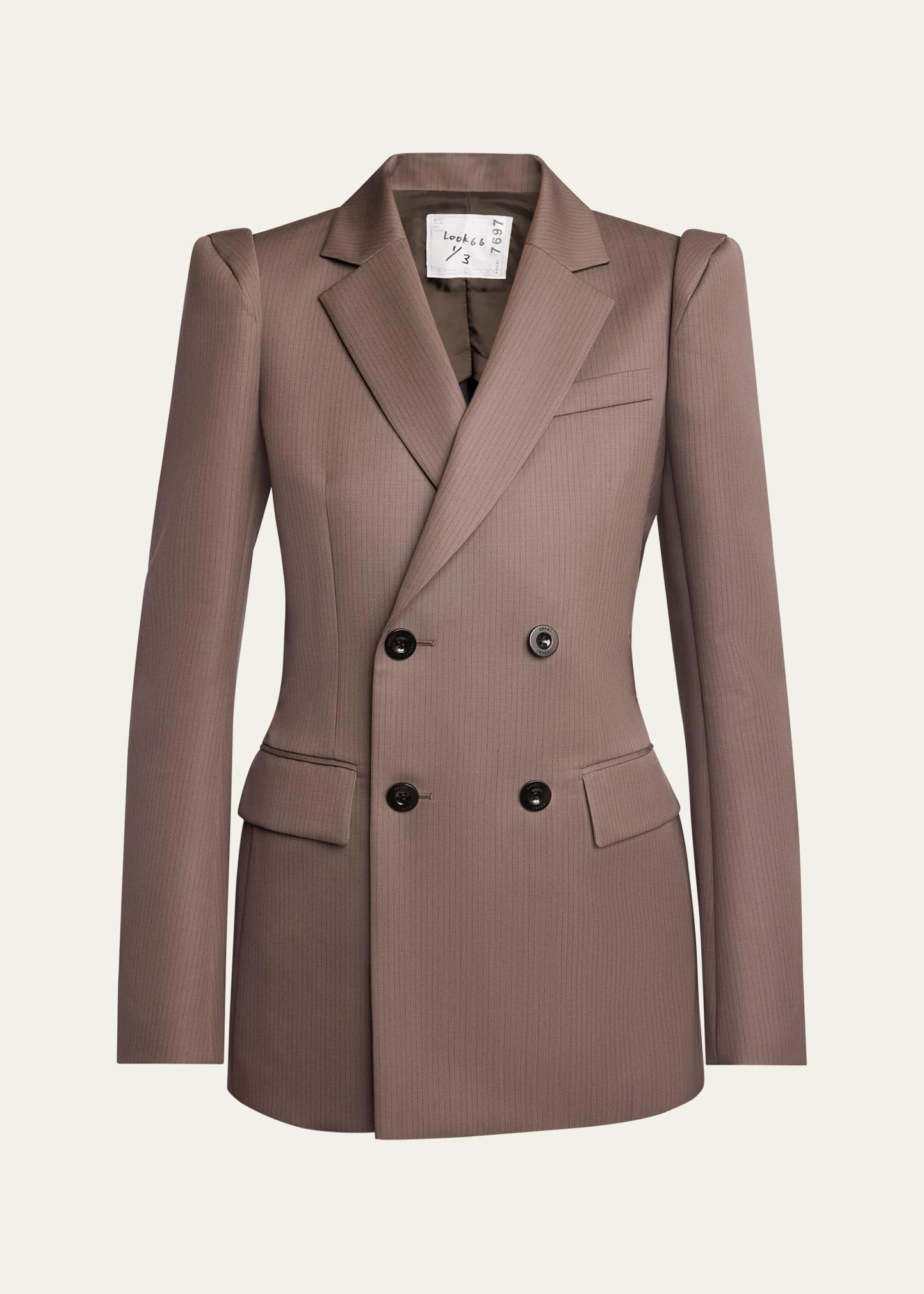 hybrid double-breasted pleated back blazer