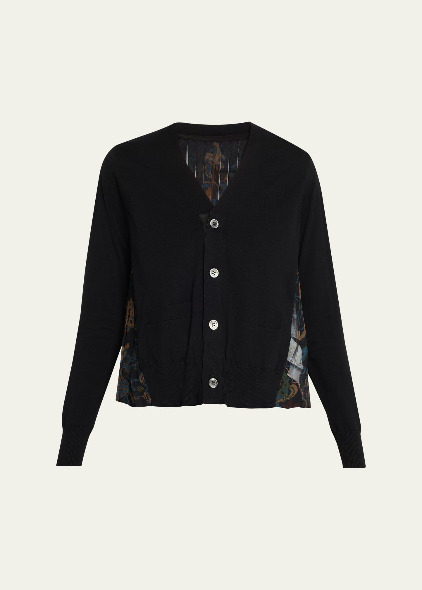 hybrid knit & floral-print cardigan