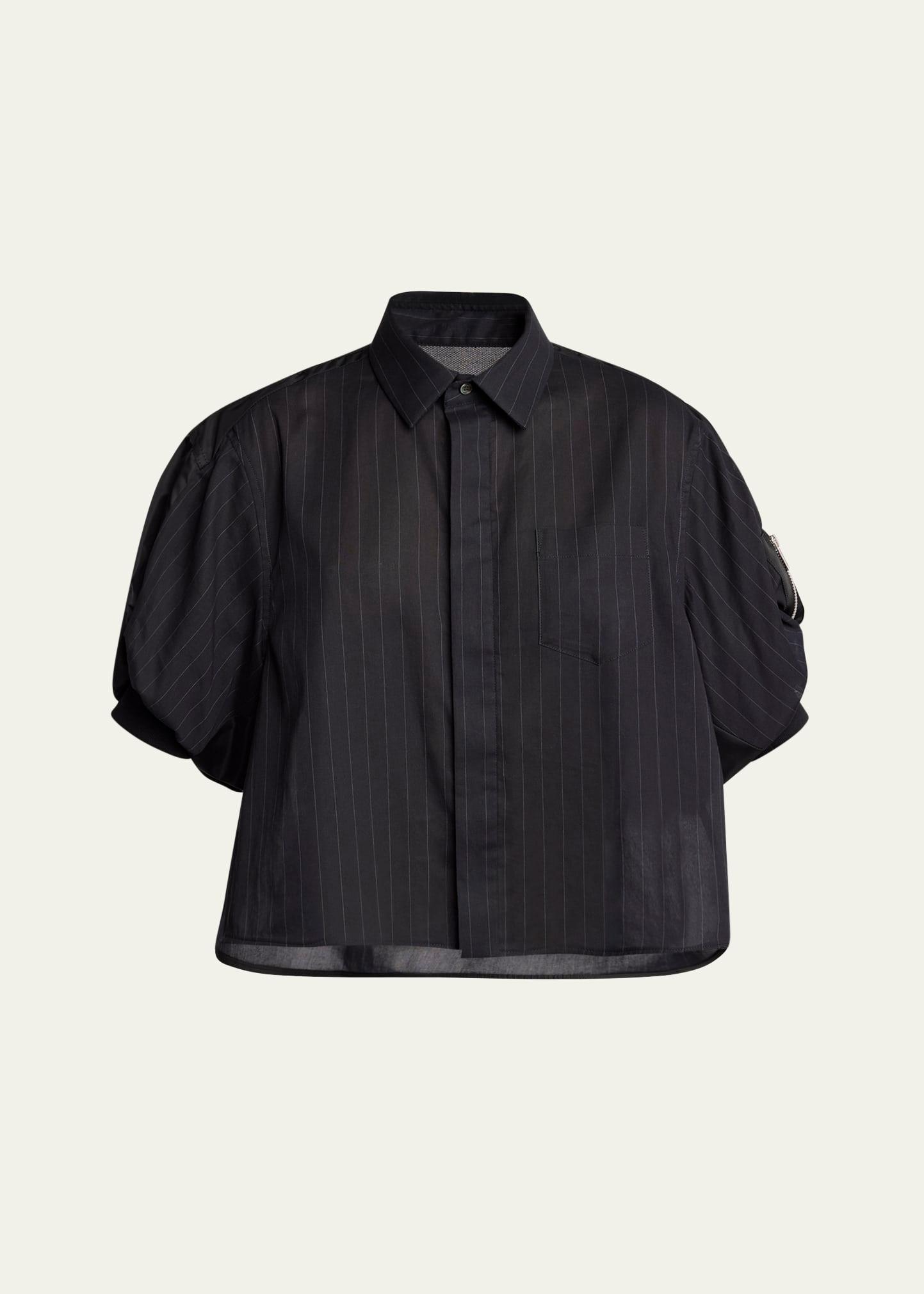 hybrid pinstripe puff-sleeve blouse
