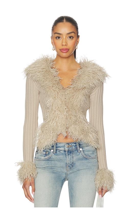 i.am.gia cressida faux fur sweater in tan/neutral.