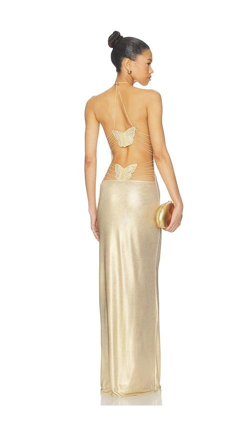 i.am.gia ellery maxi dress in metallic gold.