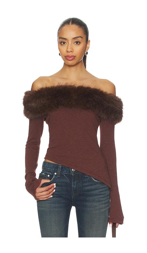 i.am.gia off shoulder top in brown.