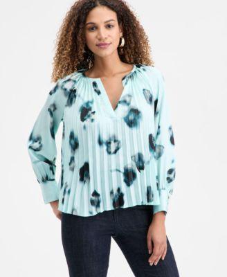 i.n.c. concepts womens long sleeve printed pleated blouse macys exclusive