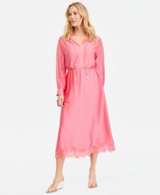 i.n.c. international concepts long sleeve satin blouse lace trim midi skirt macys exclusive
