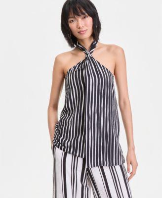 i.n.c. international concepts petite striped halter neck sleeveless top macys exclusive