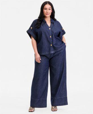 i.n.c. international concepts plus size button front denim shirt wide leg jeans macys exclusive