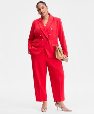 i.n.c. international concepts plus size faux double breasted blazer high rise pull on cropped pants macys exclusive