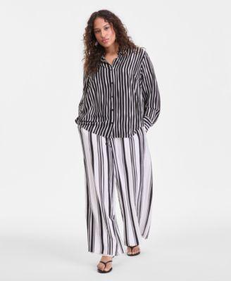 i.n.c. international concepts plus size striped button up top striped high rise wide leg pants