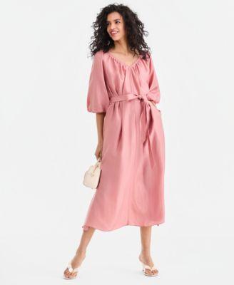 i.n.c. international concepts womens 3 4 sleeve tie waist midi dress macys exclusive