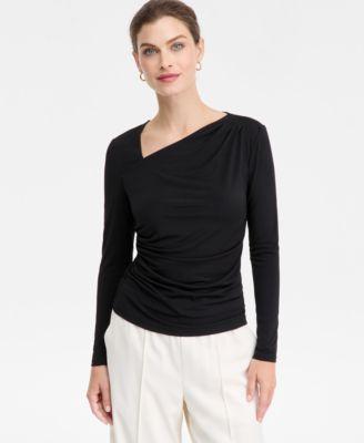 i.n.c. international concepts womens asymmetrical neck long sleeve top macys exclusive