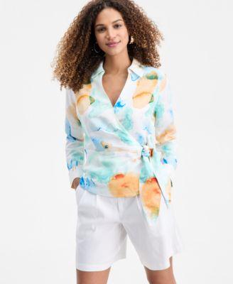 i.n.c. international concepts womens bailey printed surplice wrap top macys exclusive