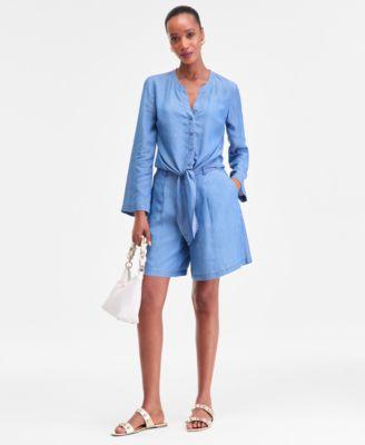 i.n.c. international concepts womens chambray tie front top shorts macys exclusive