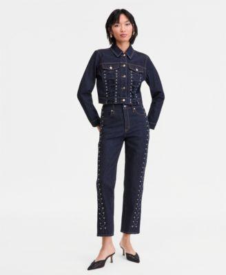 i.n.c. international concepts womens cropped lace up jacket straight leg jeans