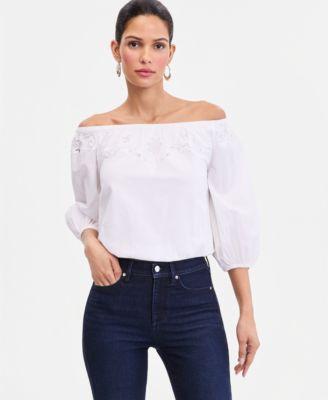 i.n.c. international concepts womens floral lace off the shoulder blouse macys exclusive