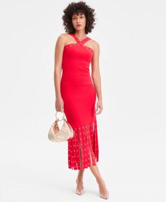 i.n.c. international concepts womens grommet trim sweater tank midi skirt
