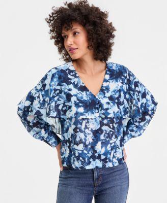 i.n.c. international concepts womens long sleeve printed capelet blouse macys exclusive