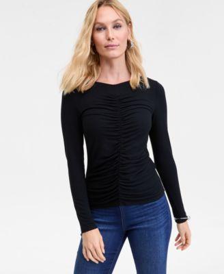 i.n.c. international concepts womens shirred front long sleeve top macys exclusive