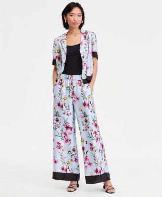 i.n.c. international concepts womens short sleeve printed button down wide leg pants macys exclusive