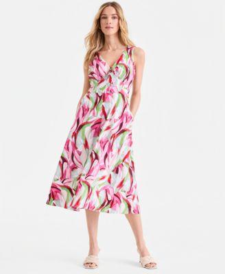 i.n.c. international concepts womens sleeveless printed linen blend midi dress macys exclusive