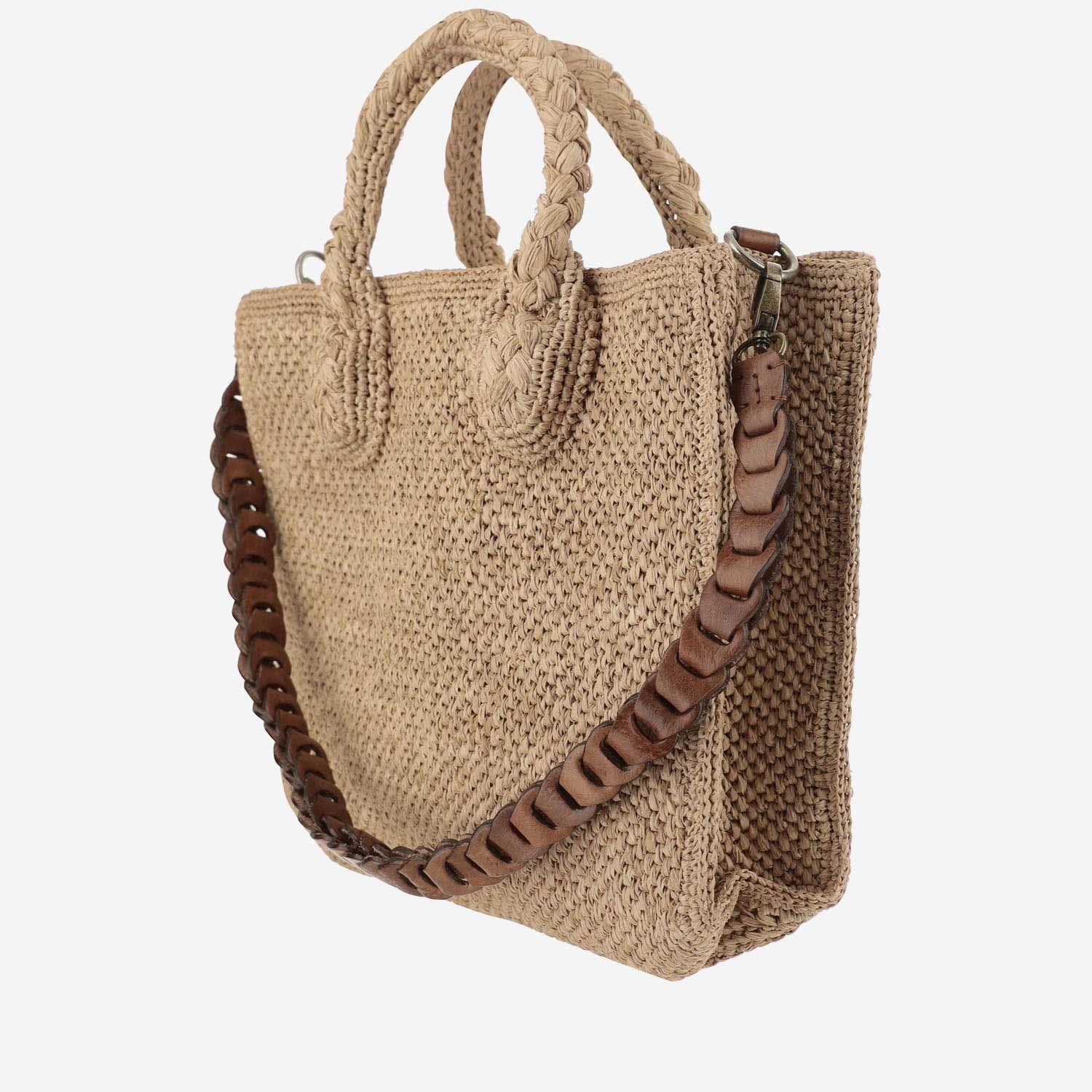 ibeliv raffia bag with leather details