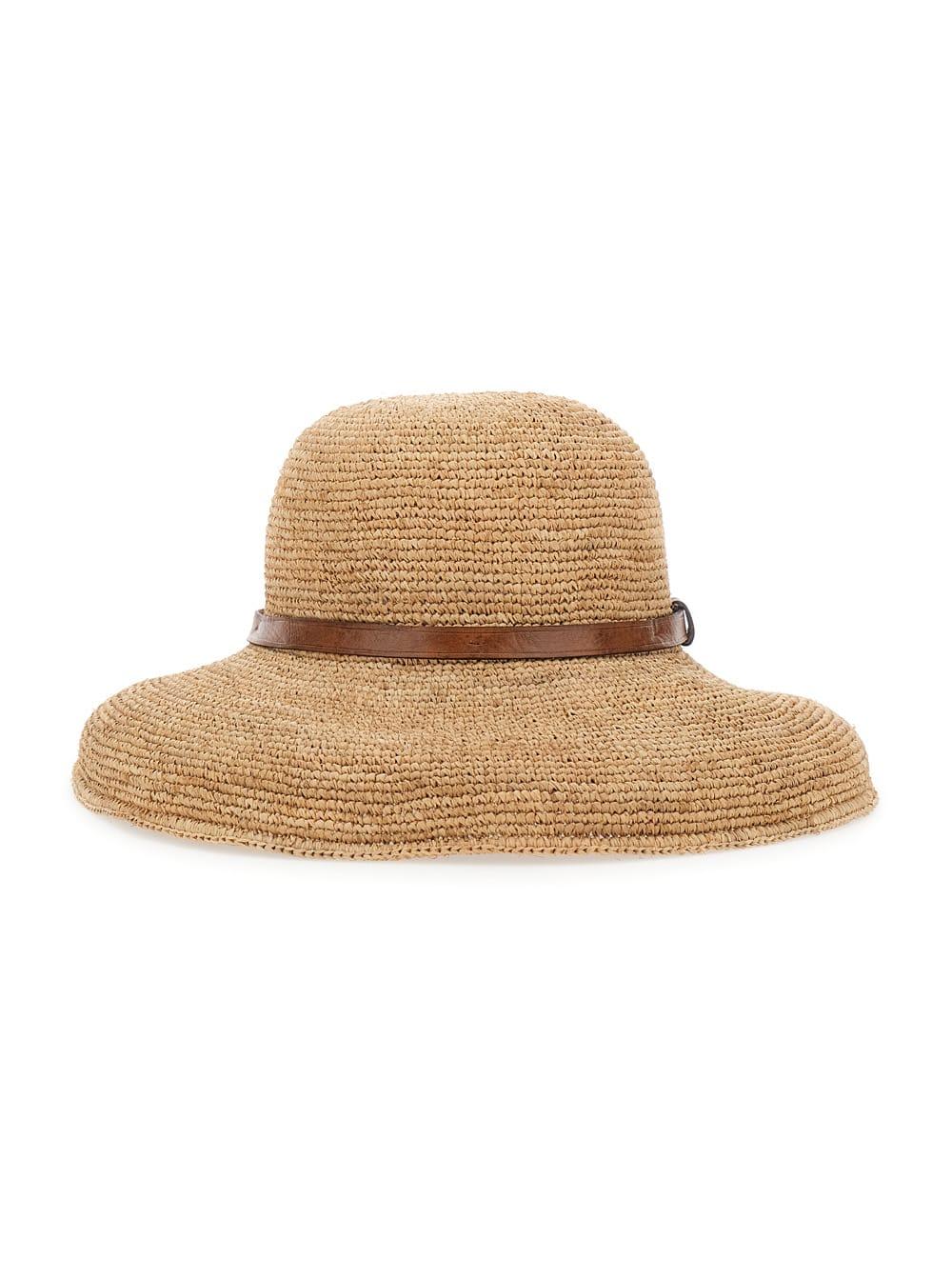 ibeliv rova beige hat with leather band and flat crown in raffia woman