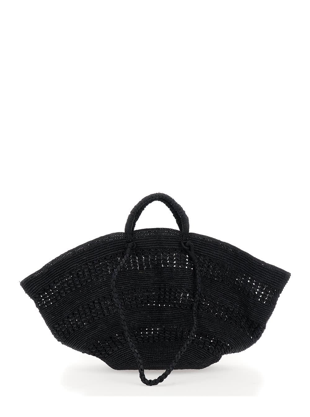 ibeliv sol black handbag with two top handles in rafia woman