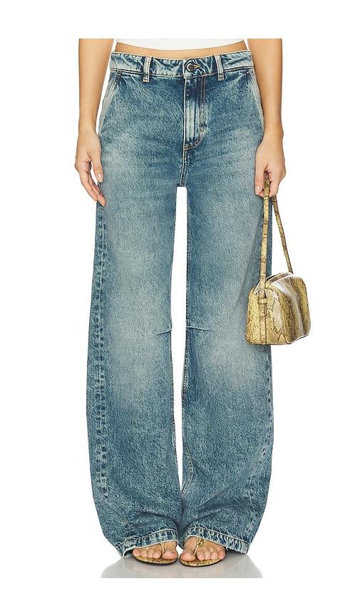 icon denim ava wide leg jeans in blue.