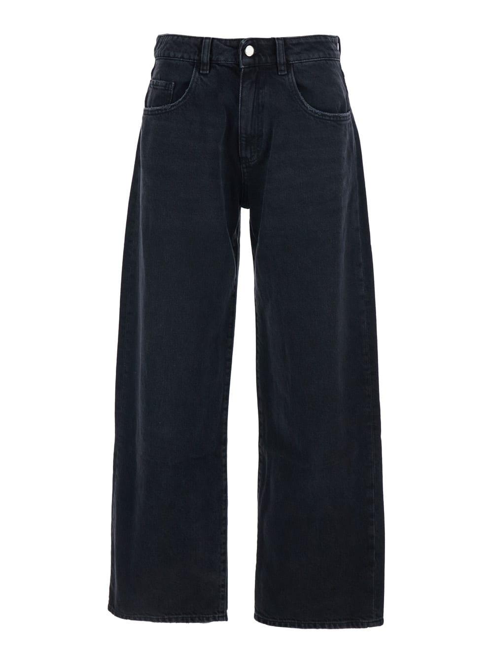icon denim bea black jeans with wide leg and logo patch on the rear in denim woman
