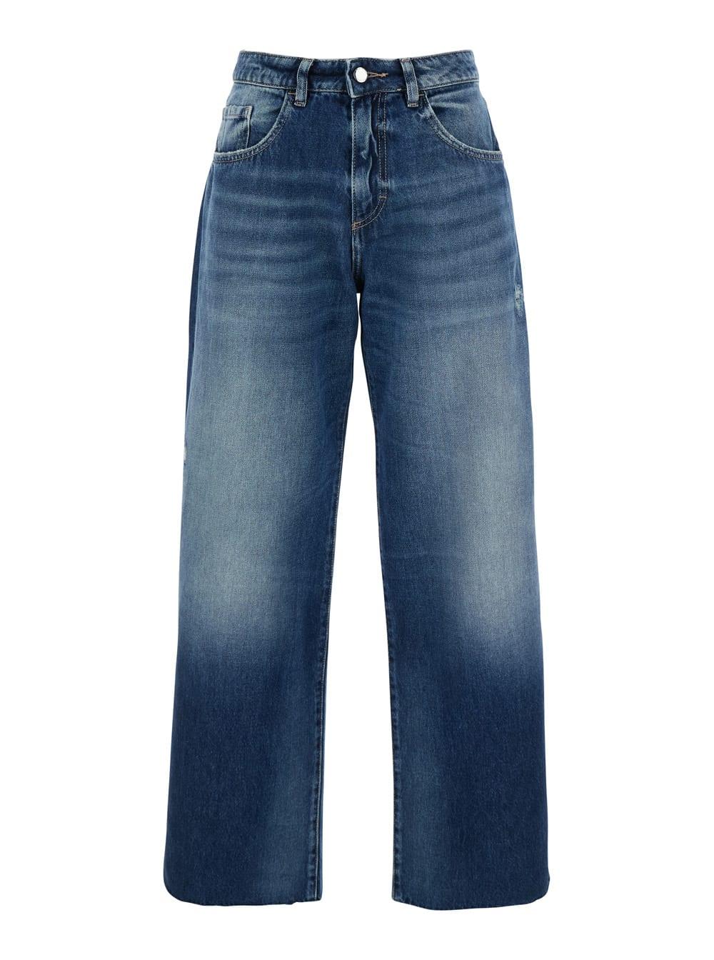 icon denim bea blue jeans with belt loops and logo patch on the rear in denim woman