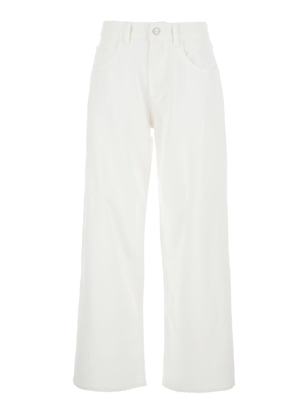 icon denim bea white five pocket jeans with logo patch on the back in cotton woman