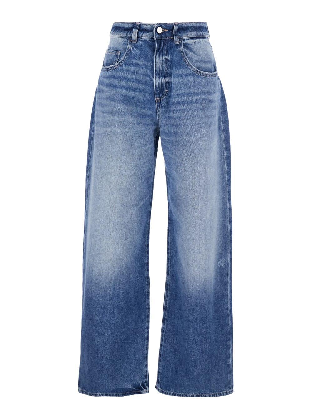 icon denim blue five-pocket jeans with logo patch on the back in denim for women