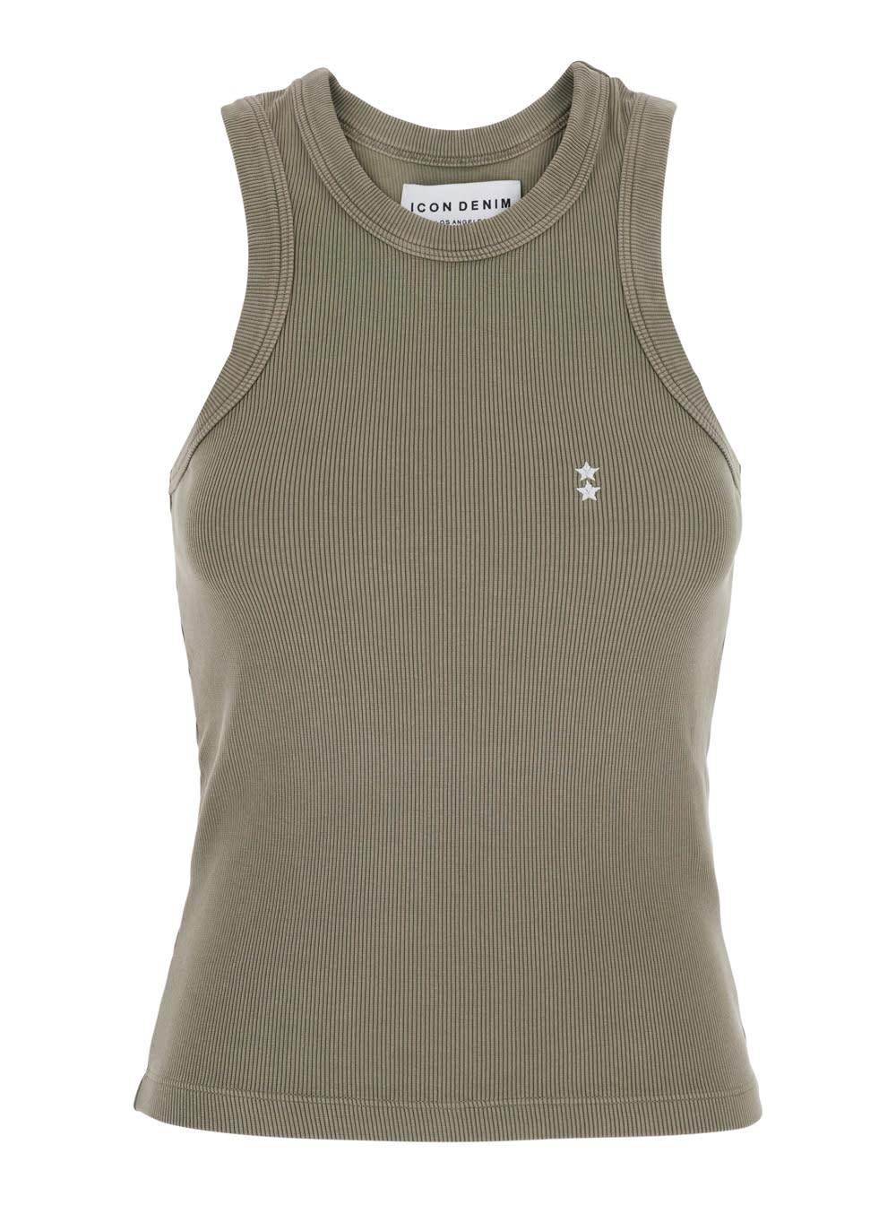 icon denim crew-neck green top