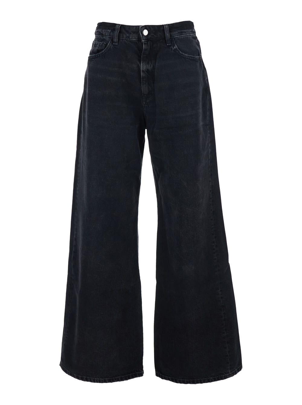 icon denim debby black jeans with wide leg and logo patch on the rear in denim woman