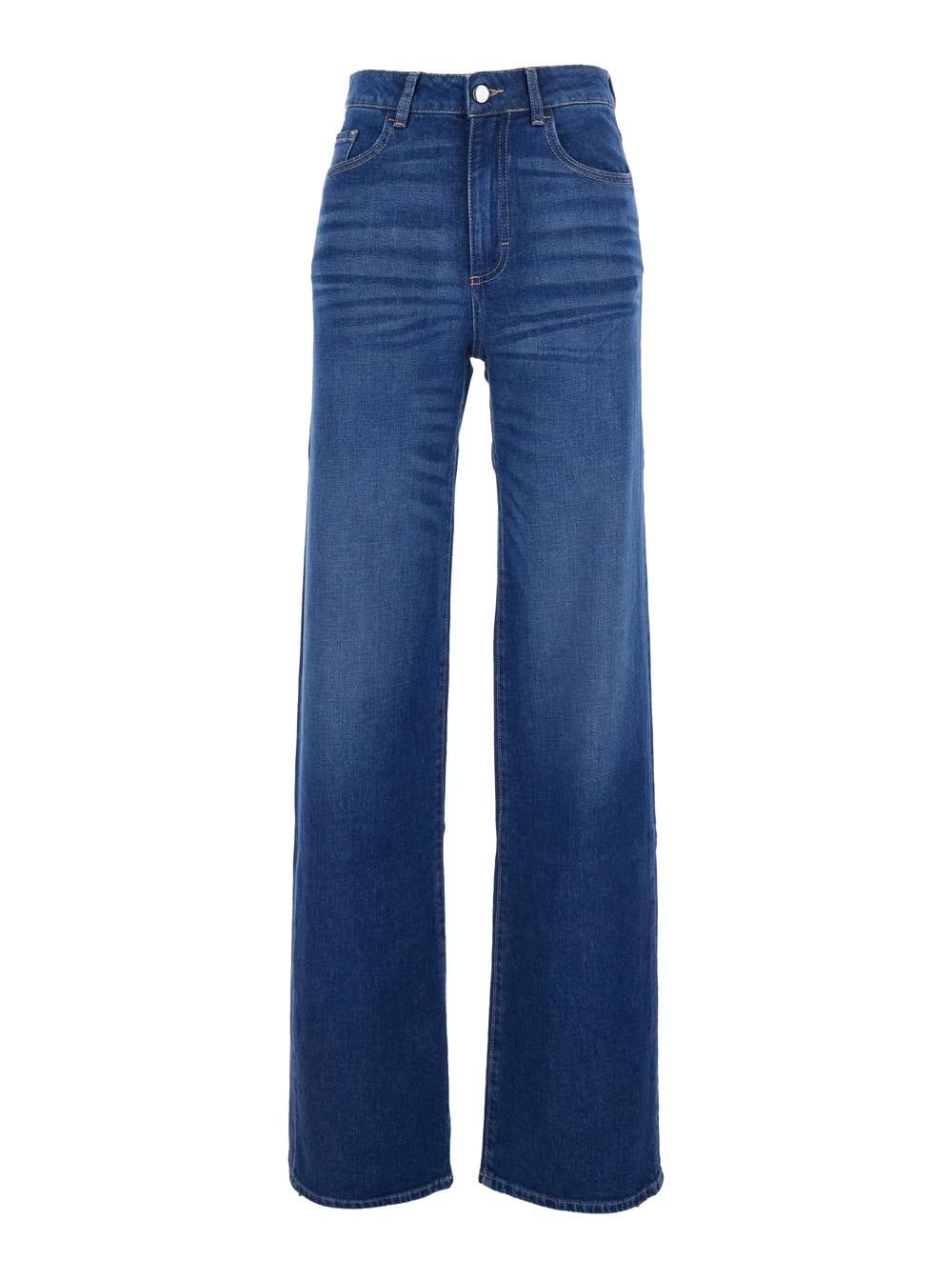 icon denim joia blue jeans with belt loops and logo patch on the rear in denim woman