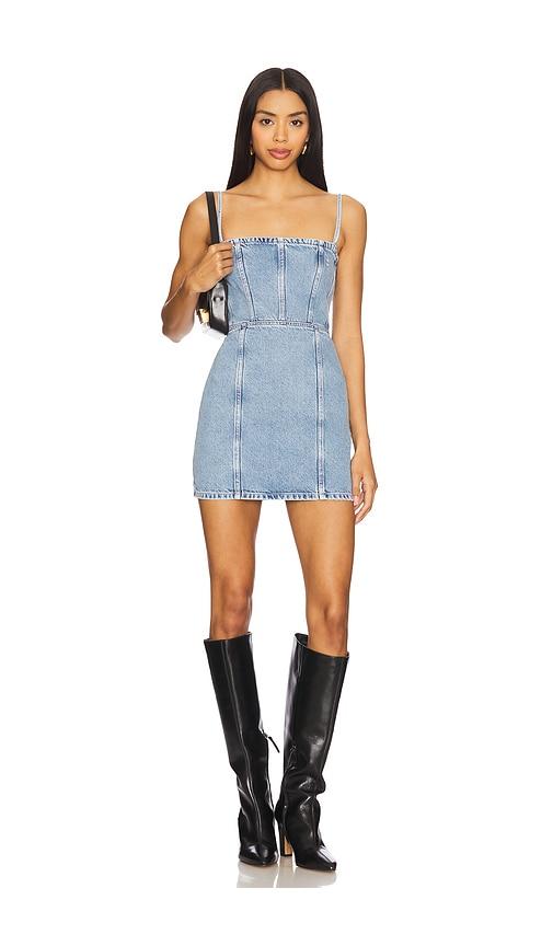 icon denim judy mini dress in blue.