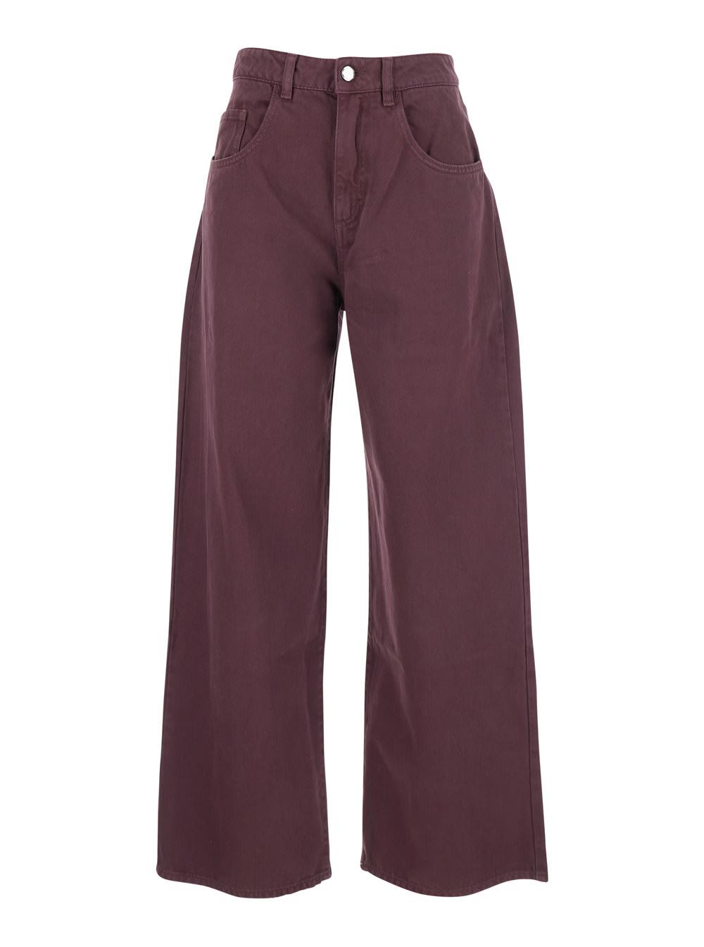 icon denim poppy bordeaux wide jeans with logo patch in denim woman