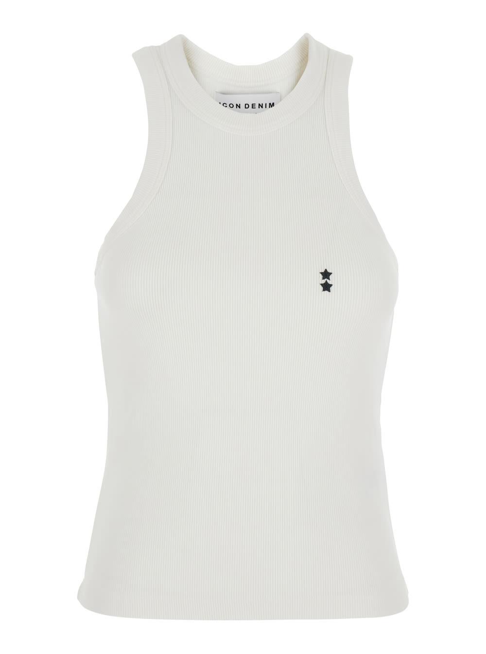 icon denim white crew-neck top