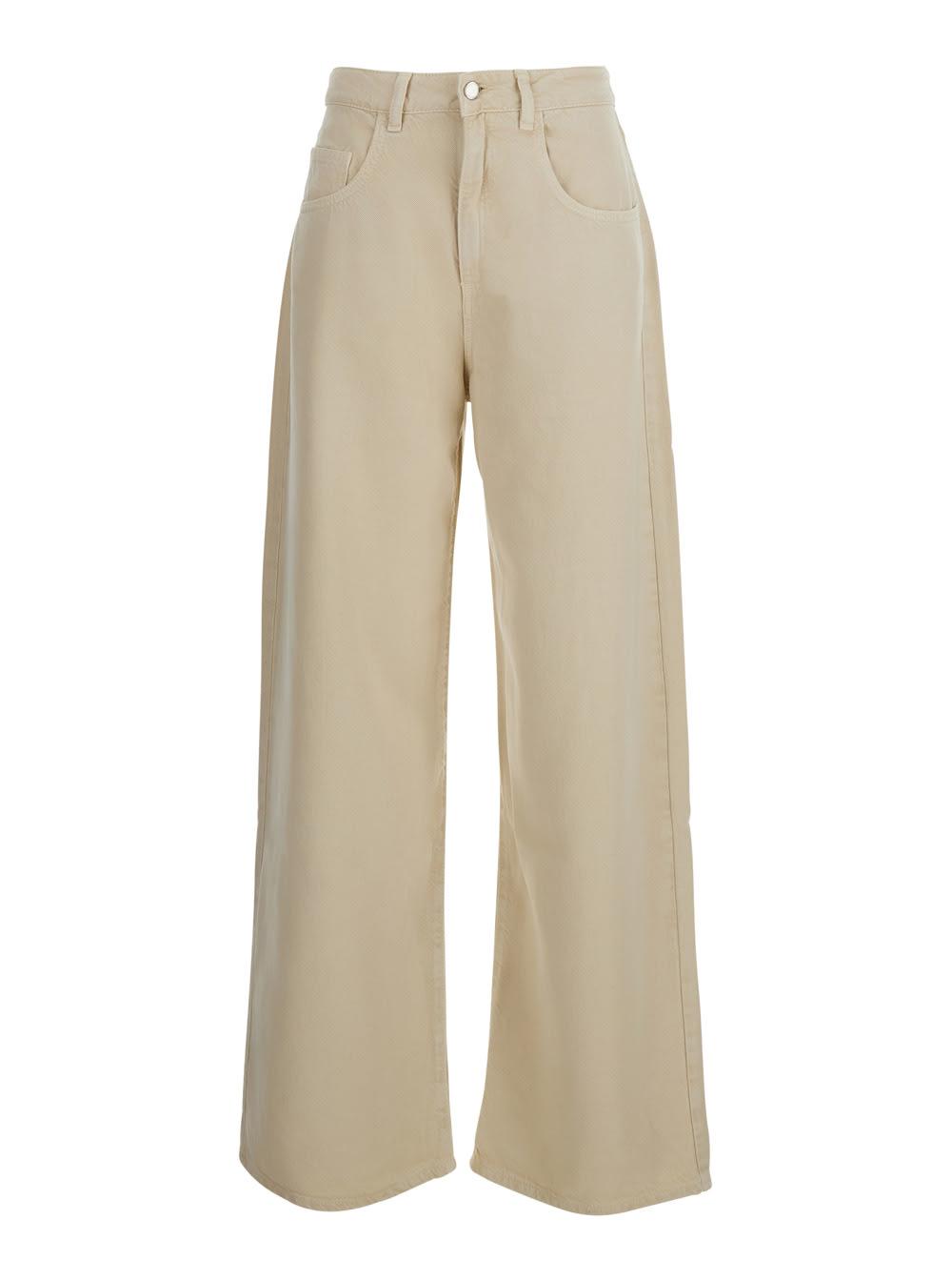 icon denim woman jeans pop with v-pockets and contrast details in beige cotton for women