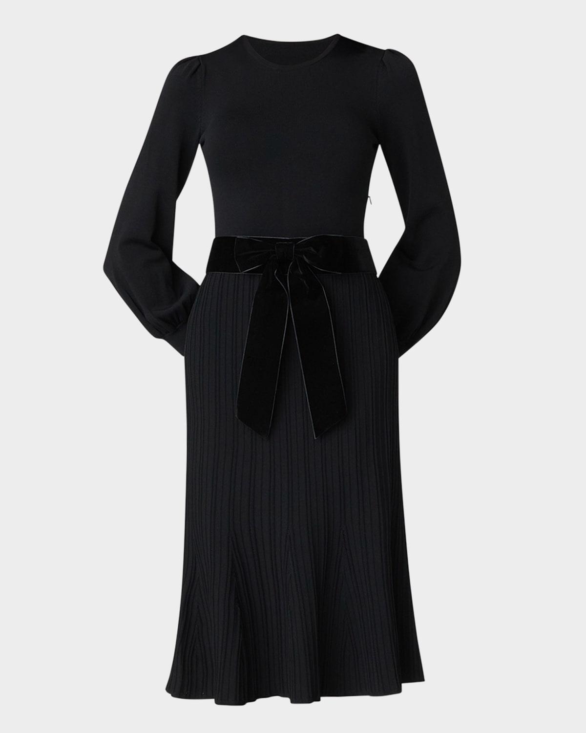 ida ribbed bow-front midi dress