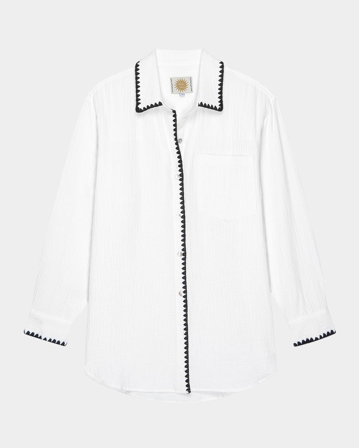 idania embroidered gauze button-front shirt