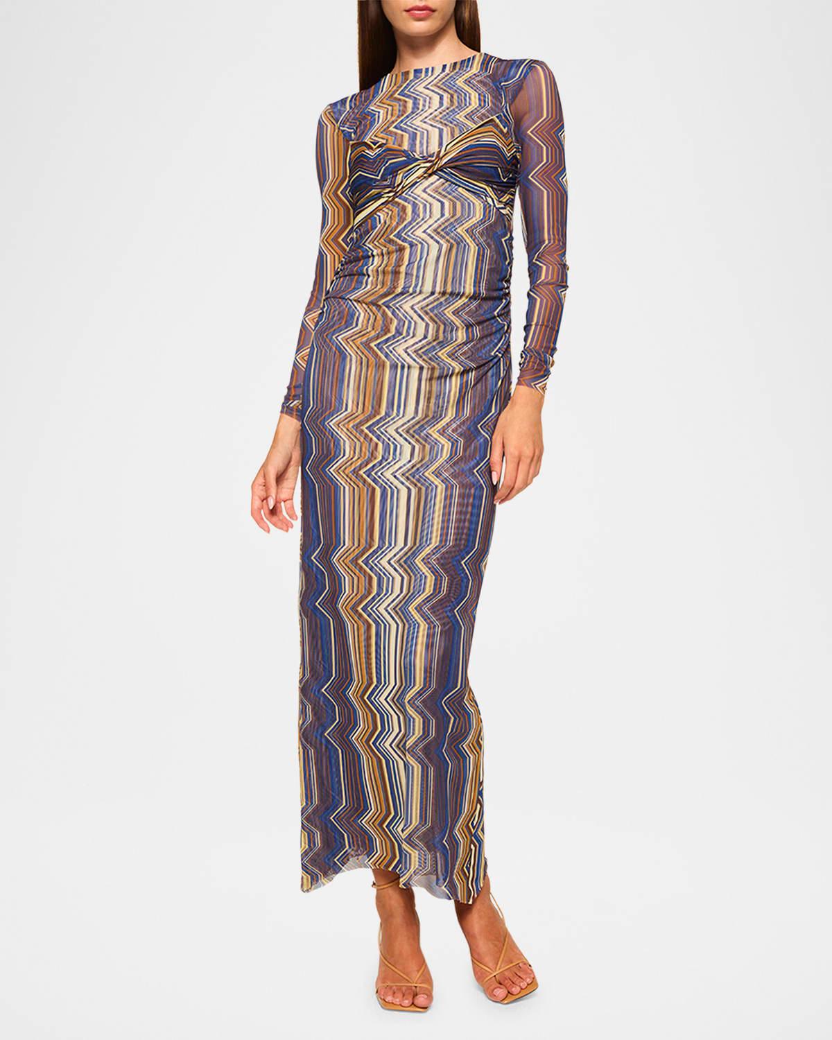 idris printed mesh maxi dress