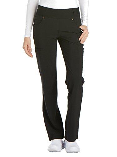 iflex scrubs for women, yoga-inspired knit waistband scrub pants ck002p, s petite, black