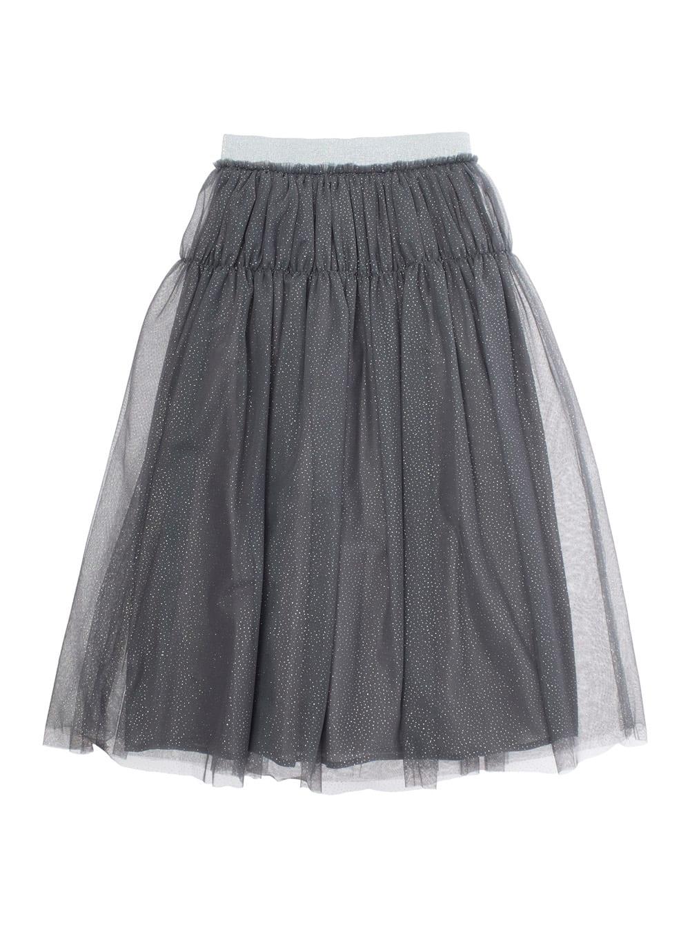 il gufo grey skirt with elastic waist and all-over rhinestone embellishments in fabric girl