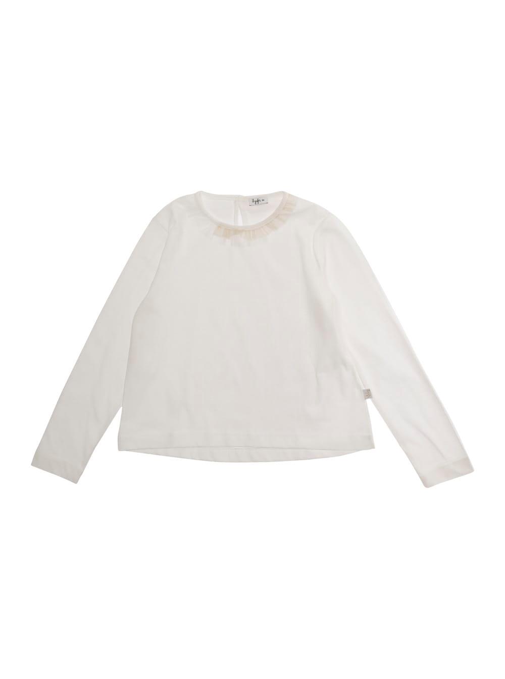 il gufo white t-shirt with round neck and ruched detail on the front in cotton girl