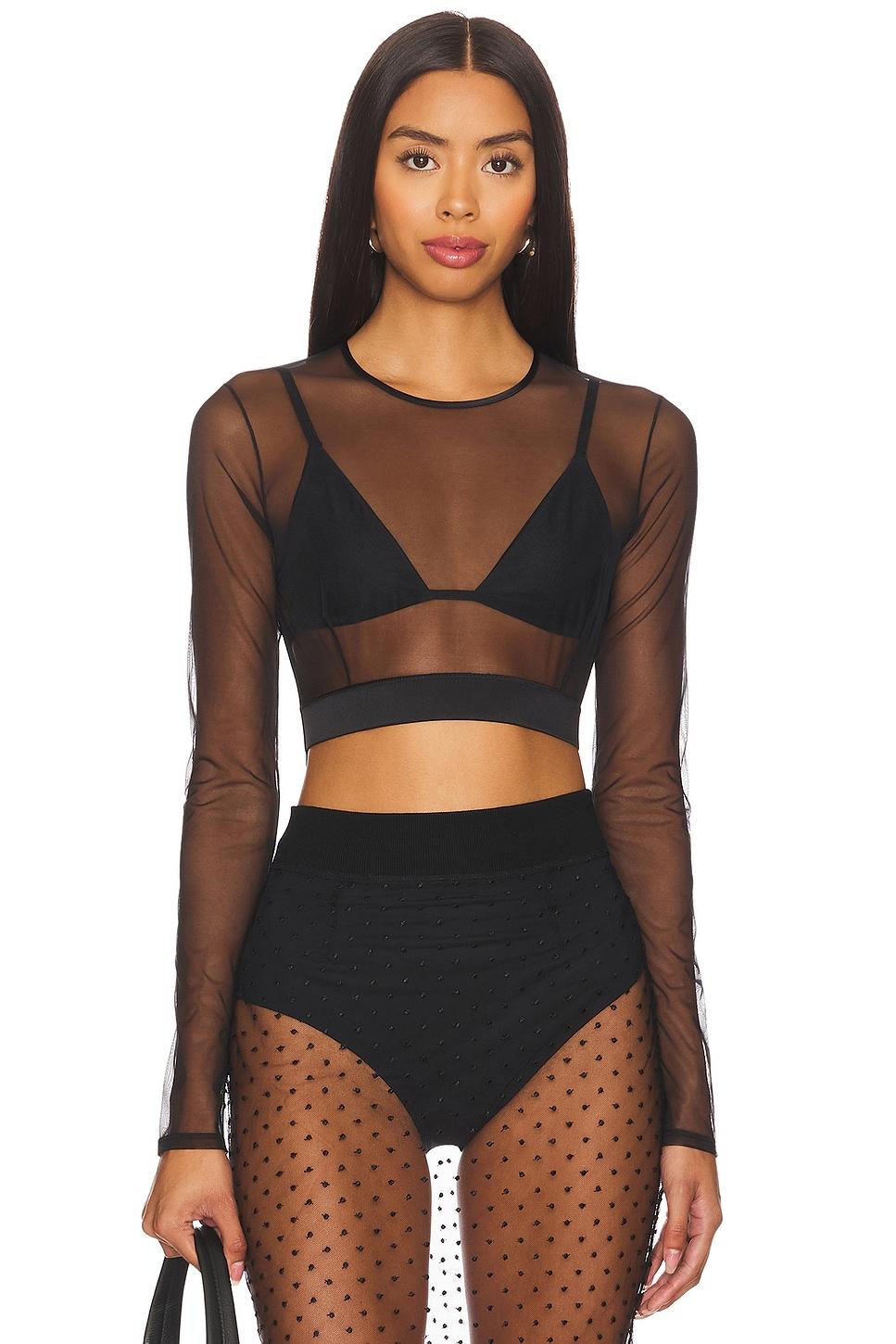 illusion cropped long sleeve top