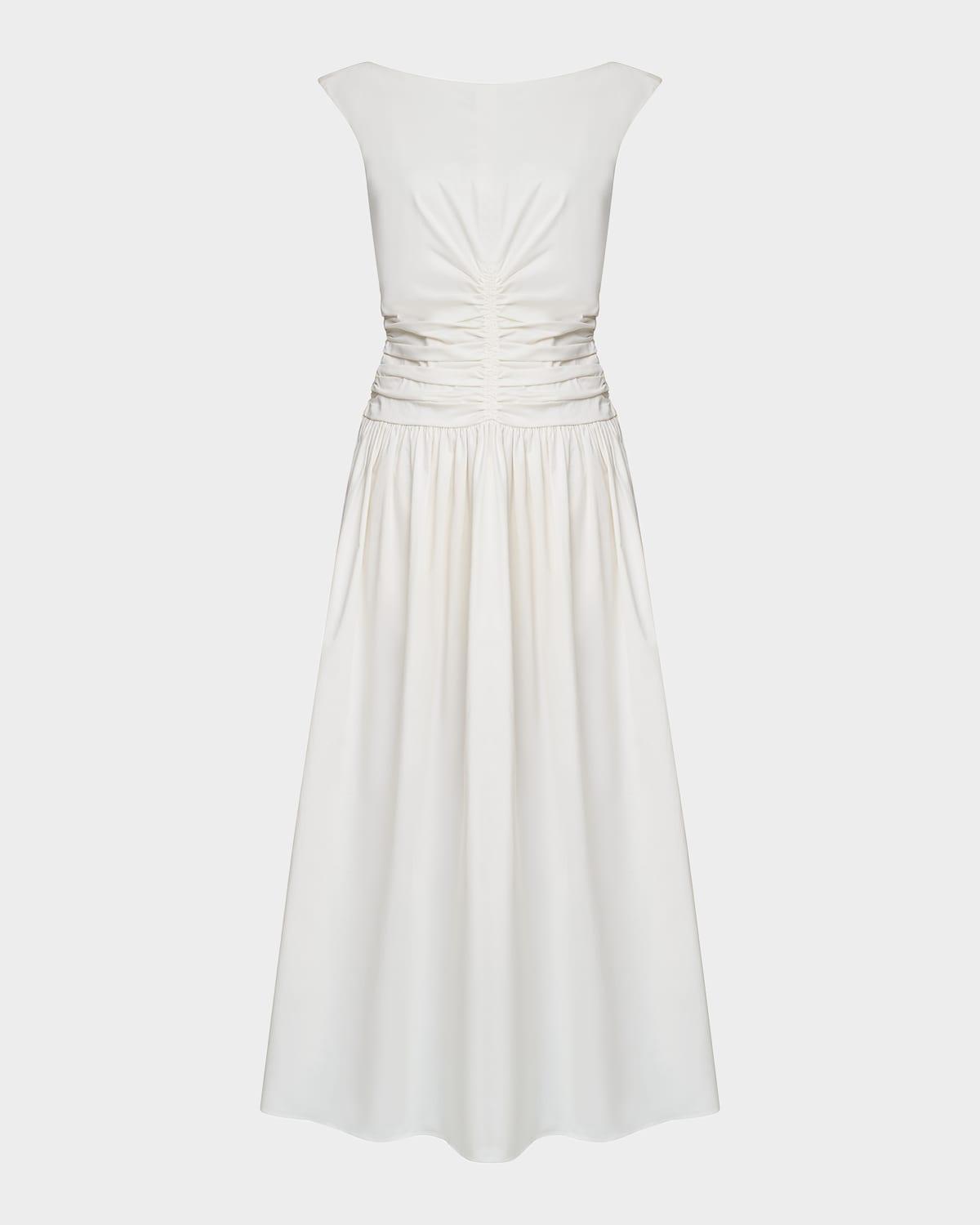 imani ruched cotton poplin midi dress