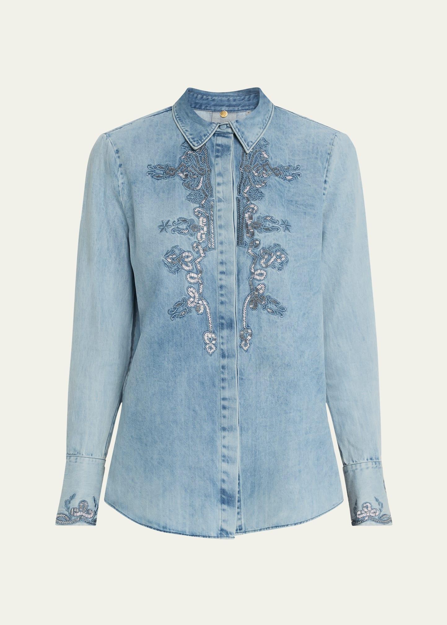 imara beaded embroidered denim blouse