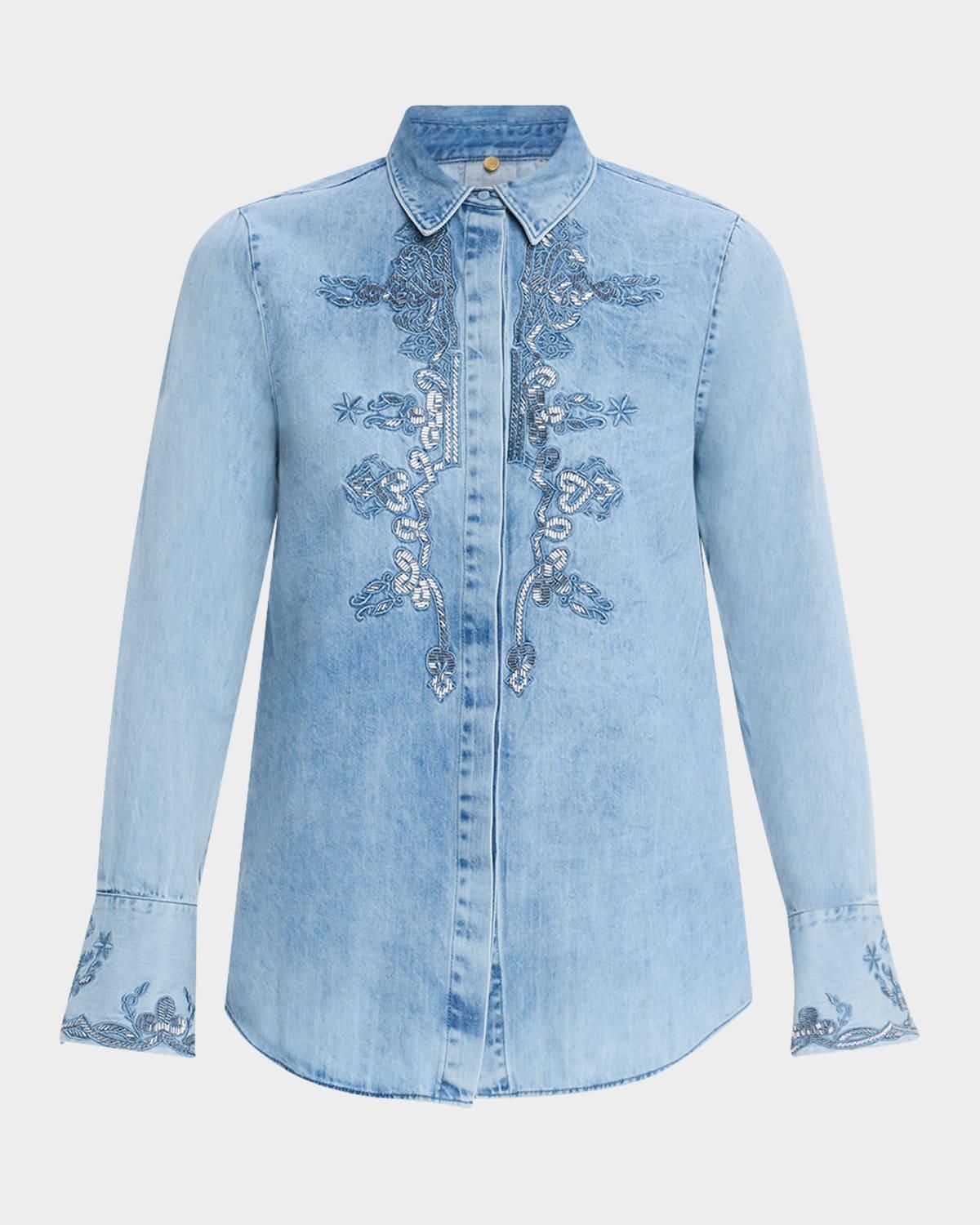 imara beaded embroidered denim blouse