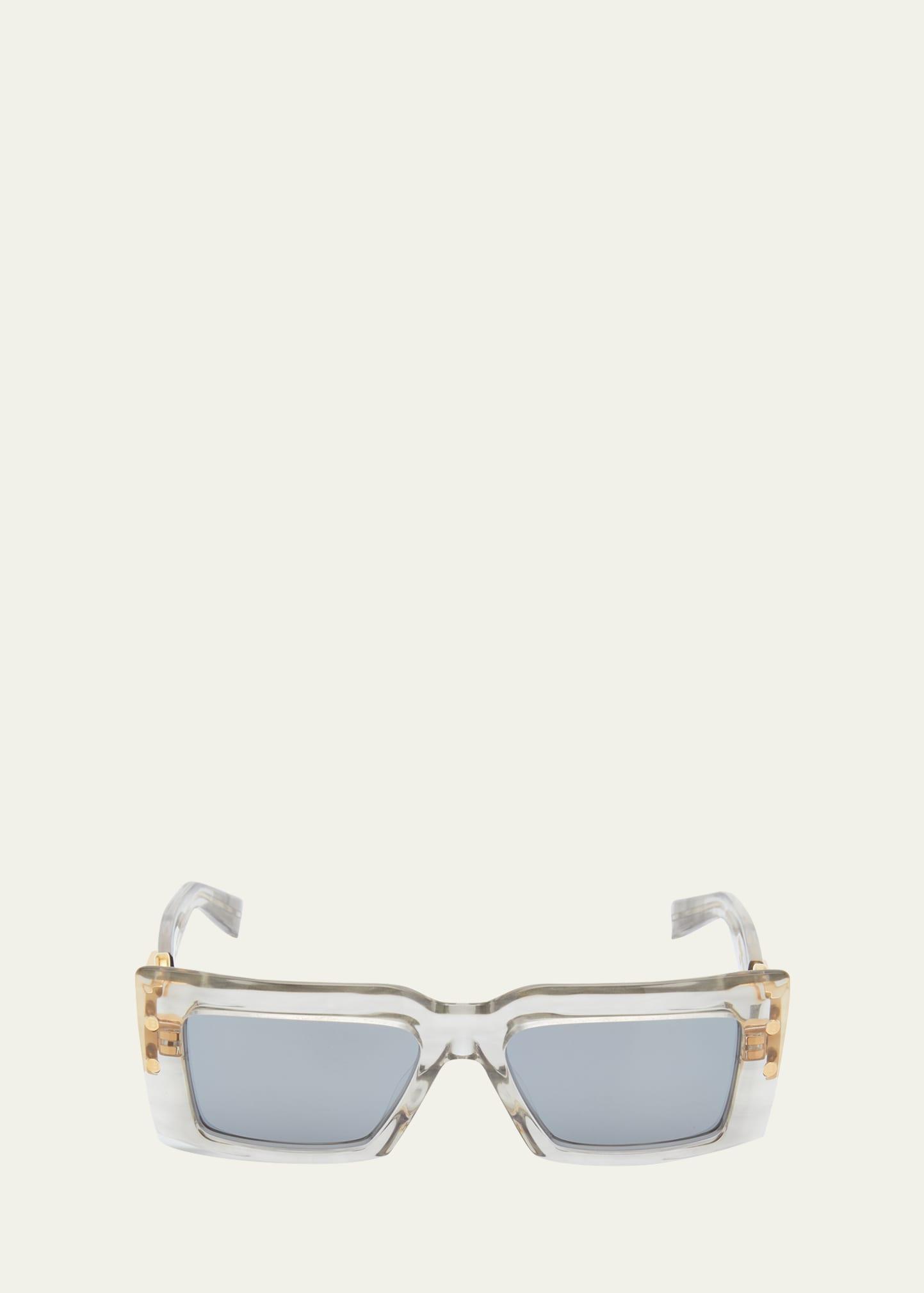 imperial semi-transparent acetate & titanium rectangle sunglasses